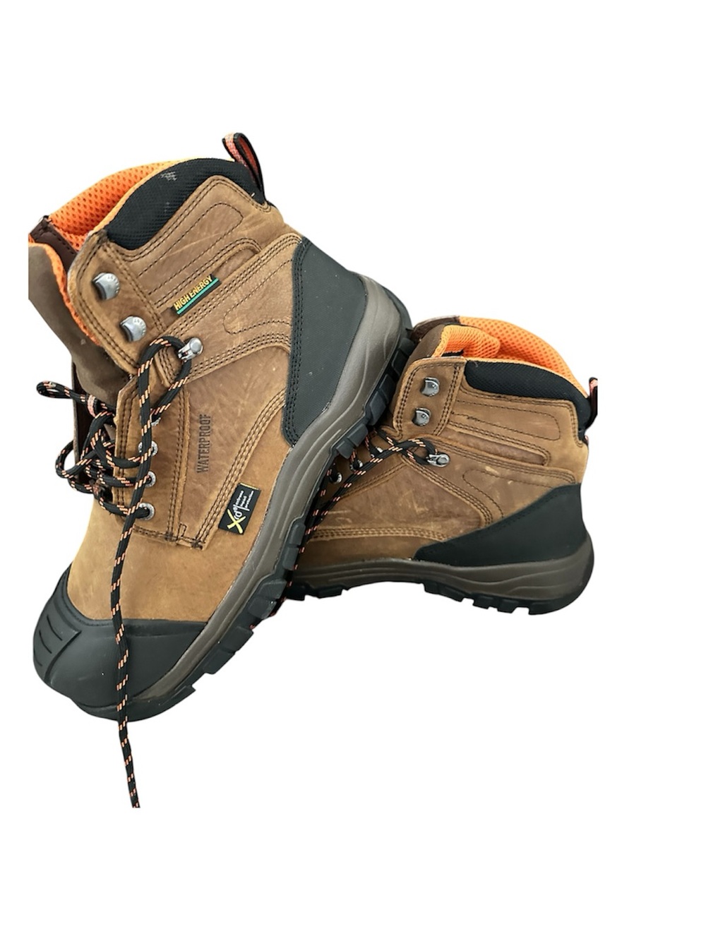 Hytest New Waterproof Steel Toe Brown Work Boots with Orange Lining size 12W